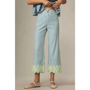 Anthropology Mave The Colette Cropped Wide-Leg Pants Embroidered Linen Size 4
